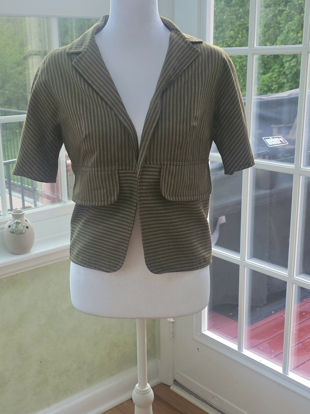 Vintage 1962 California Girla Striped Olive Green Short-Sleeve Travel Jacket